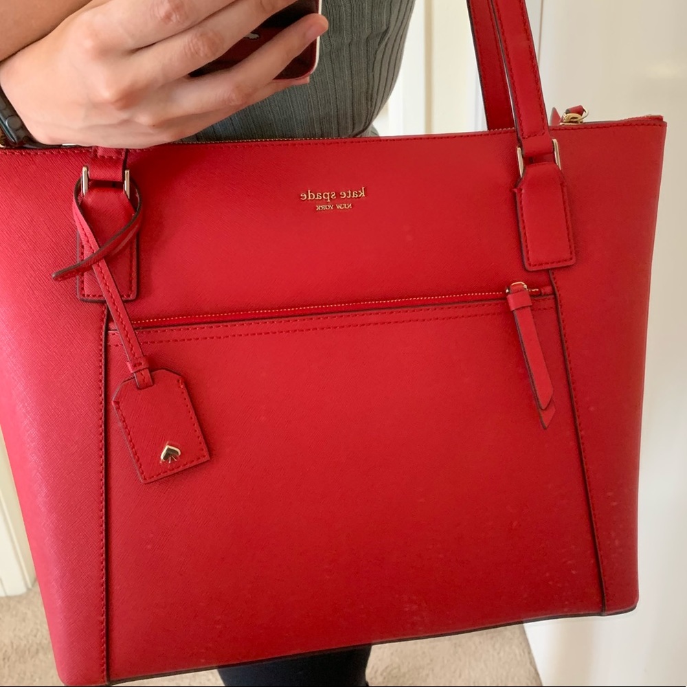 KATE SPADE CAMERON LARGE POCKET TOTE LEATHER RED - Picture 2 of 8